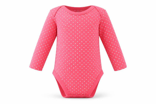 Front view of F&F Baby Pink Polka Dot Babygrow One-Piece, size 0-3, Months