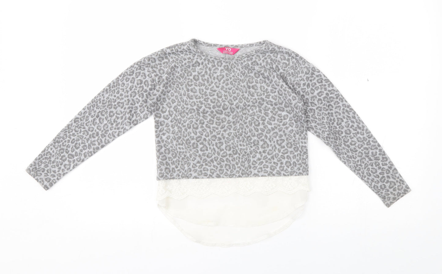 Primark Girls Grey Animal Print  Pullover Jumper Size 7-8 Years