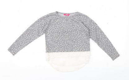 Primark Girls Grey Animal Print  Pullover Jumper Size 7-8 Years