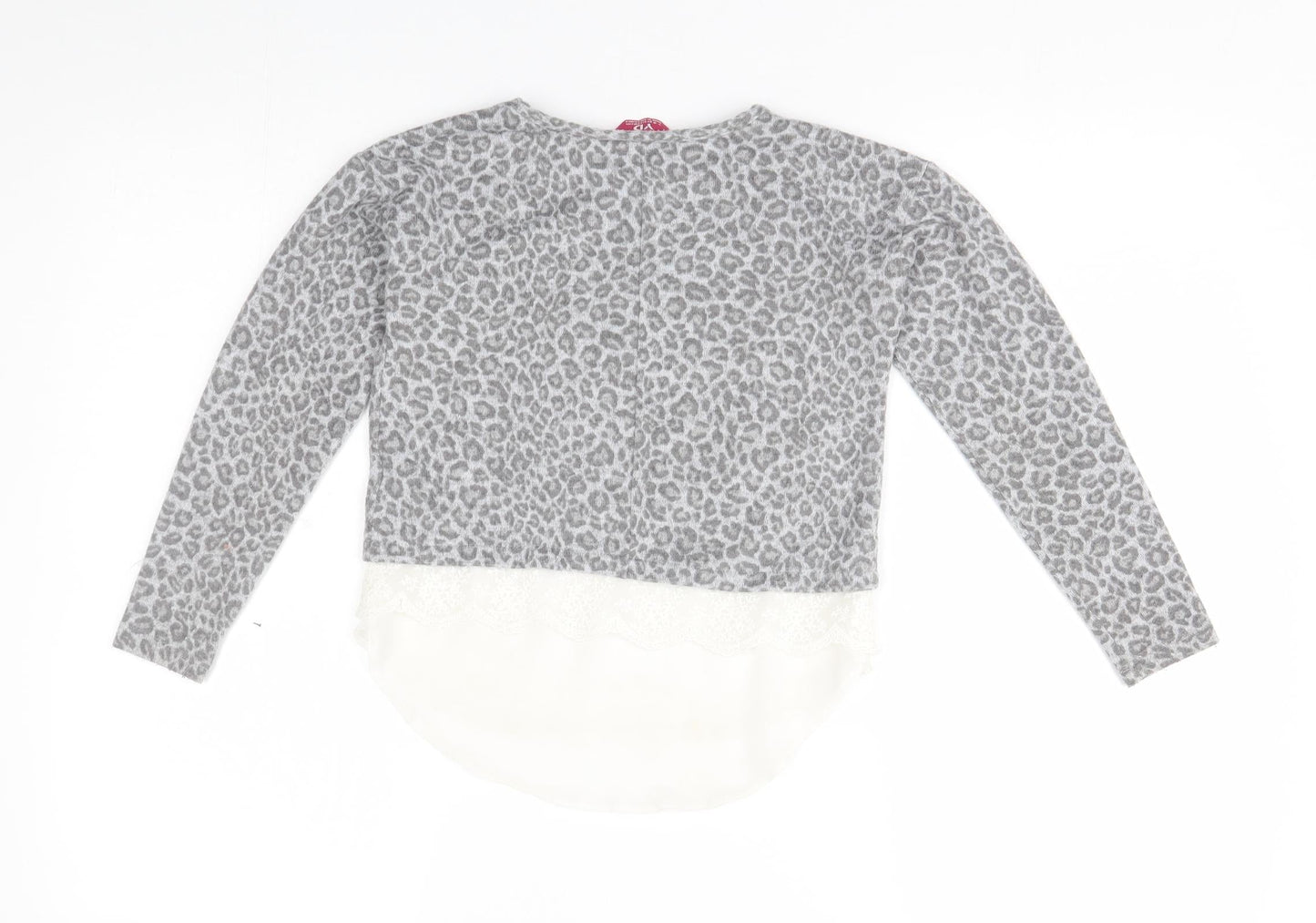 Primark Girls Grey Animal Print  Pullover Jumper Size 7-8 Years
