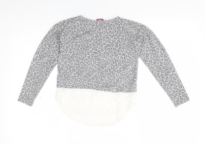 Primark Girls Grey Animal Print  Pullover Jumper Size 7-8 Years