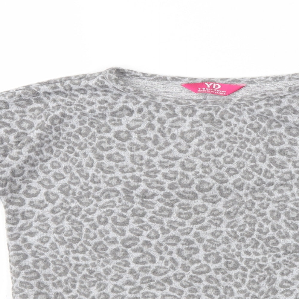 Primark Girls Grey Animal Print  Pullover Jumper Size 7-8 Years
