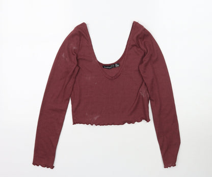 Boohoo Womens Red   Basic T-Shirt Size 6  - Maroon