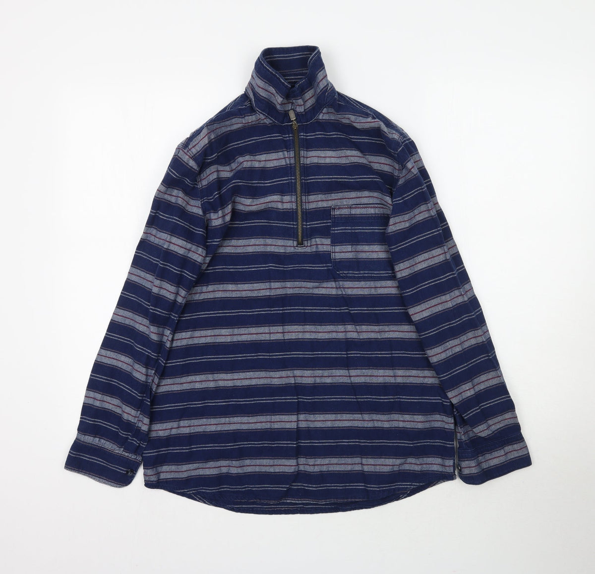 Additional front view of Topshop women’s blue striped pullover sweatshirt, size UK 8