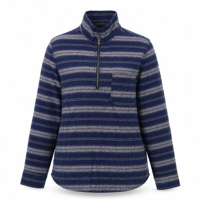 Front view of Topshop women’s blue striped pullover sweatshirt, size UK 8