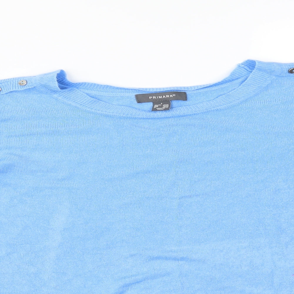 Close-up detail of Primark women’s blue pullover sweatshirt, size L