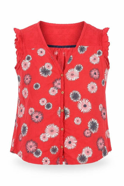 Front view of EBENHAMS women’s red floral basic t-shirt, size UK 10