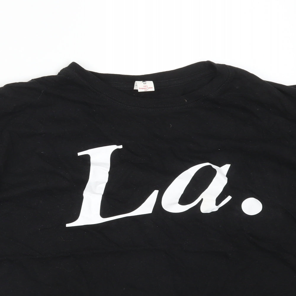 Close-up detail of Club women’s black basic t-shirt, size M, - la.