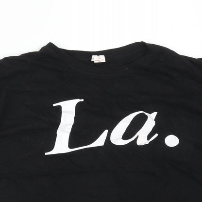 Close-up detail of Club women’s black basic t-shirt, size M, - la.