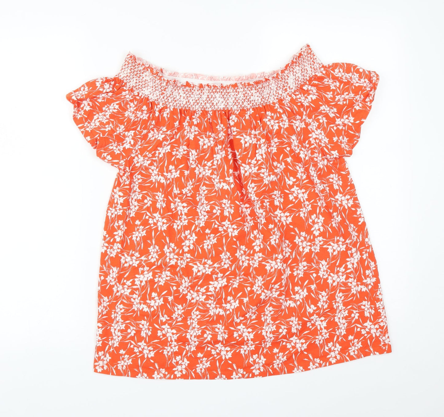 Nutmeg Womens Orange Floral  Basic T-Shirt Size 12