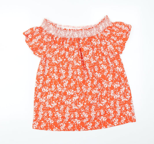 Nutmeg Womens Orange Floral  Basic T-Shirt Size 12