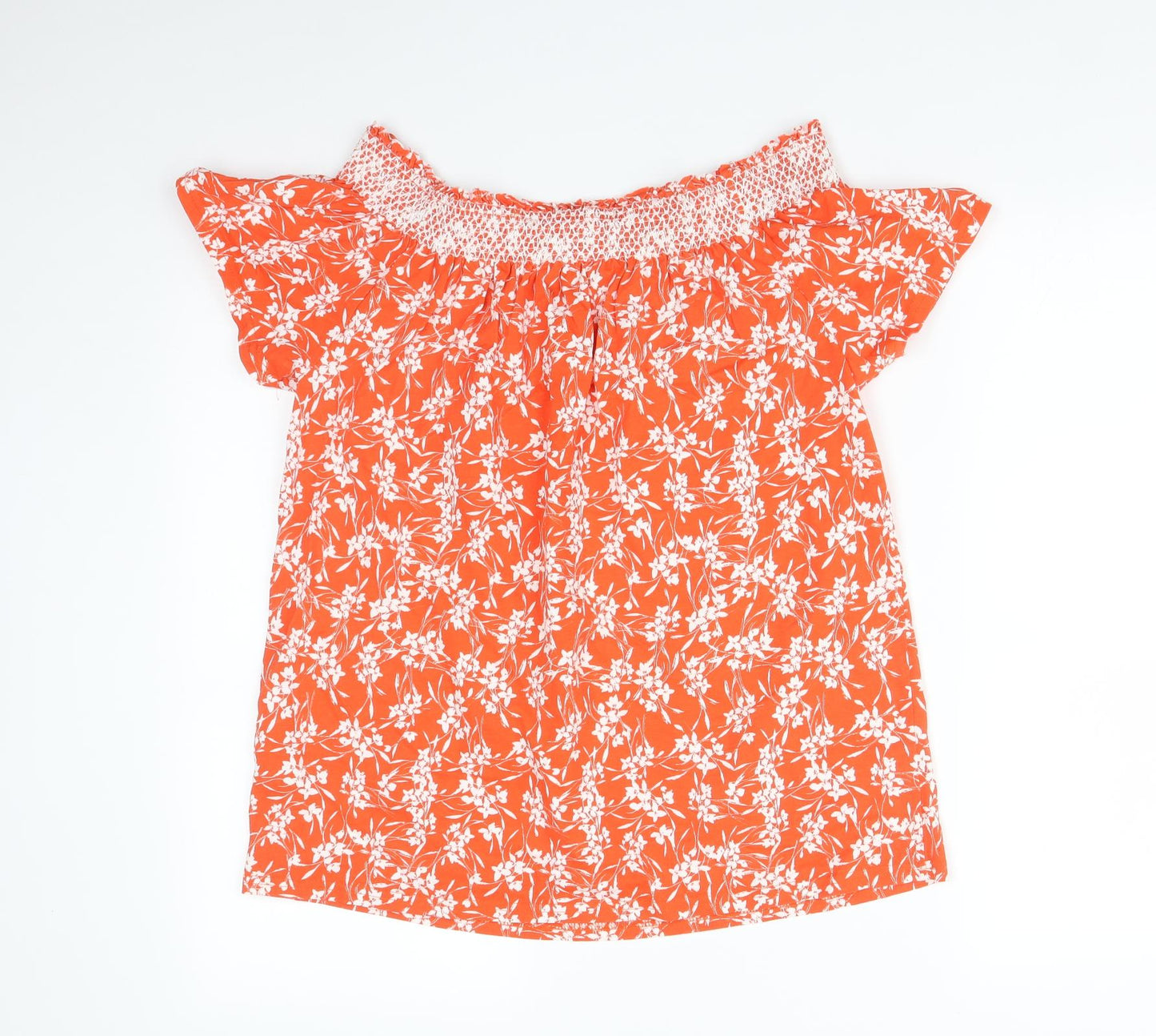 Nutmeg Womens Orange Floral  Basic T-Shirt Size 12