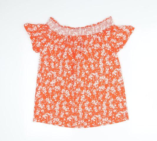 Nutmeg Womens Orange Floral  Basic T-Shirt Size 12