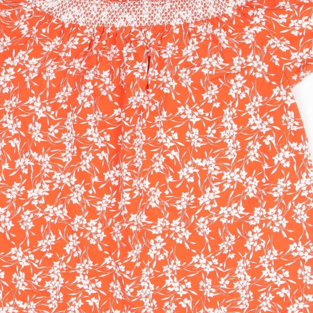 Nutmeg Womens Orange Floral  Basic T-Shirt Size 12