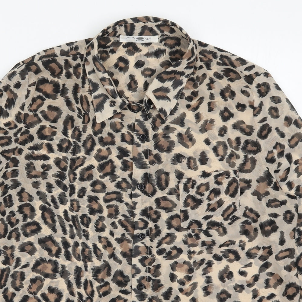 Womens UK Size 12 New Look Brown Basic Button-Up