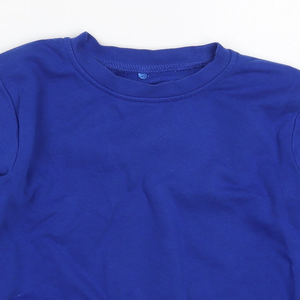 Close-up detail of George boys’ blue pullover sweatshirt, size 7-8, years