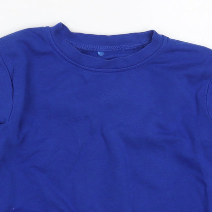 Close-up detail of George boys’ blue pullover sweatshirt, size 7-8, years