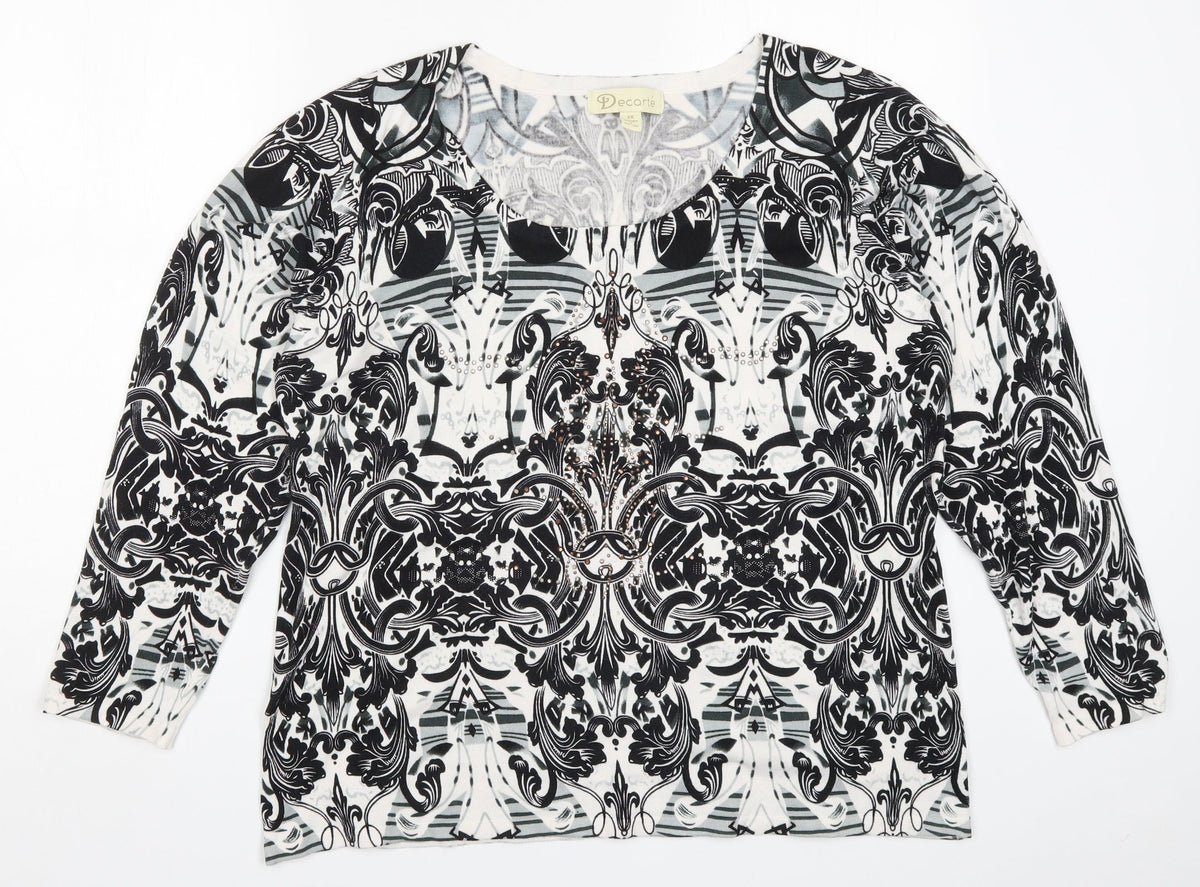 Additional front view of Decathlon women’s black geometric knit jumper, size 2XL, - batik