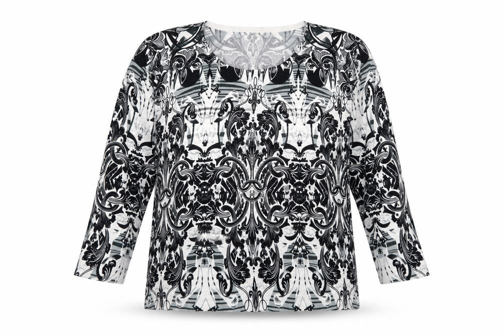 Front view of Decathlon women’s black geometric knit jumper, size 2XL, - batik
