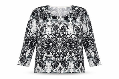 Front view of Decathlon women’s black geometric knit jumper, size 2XL, - batik
