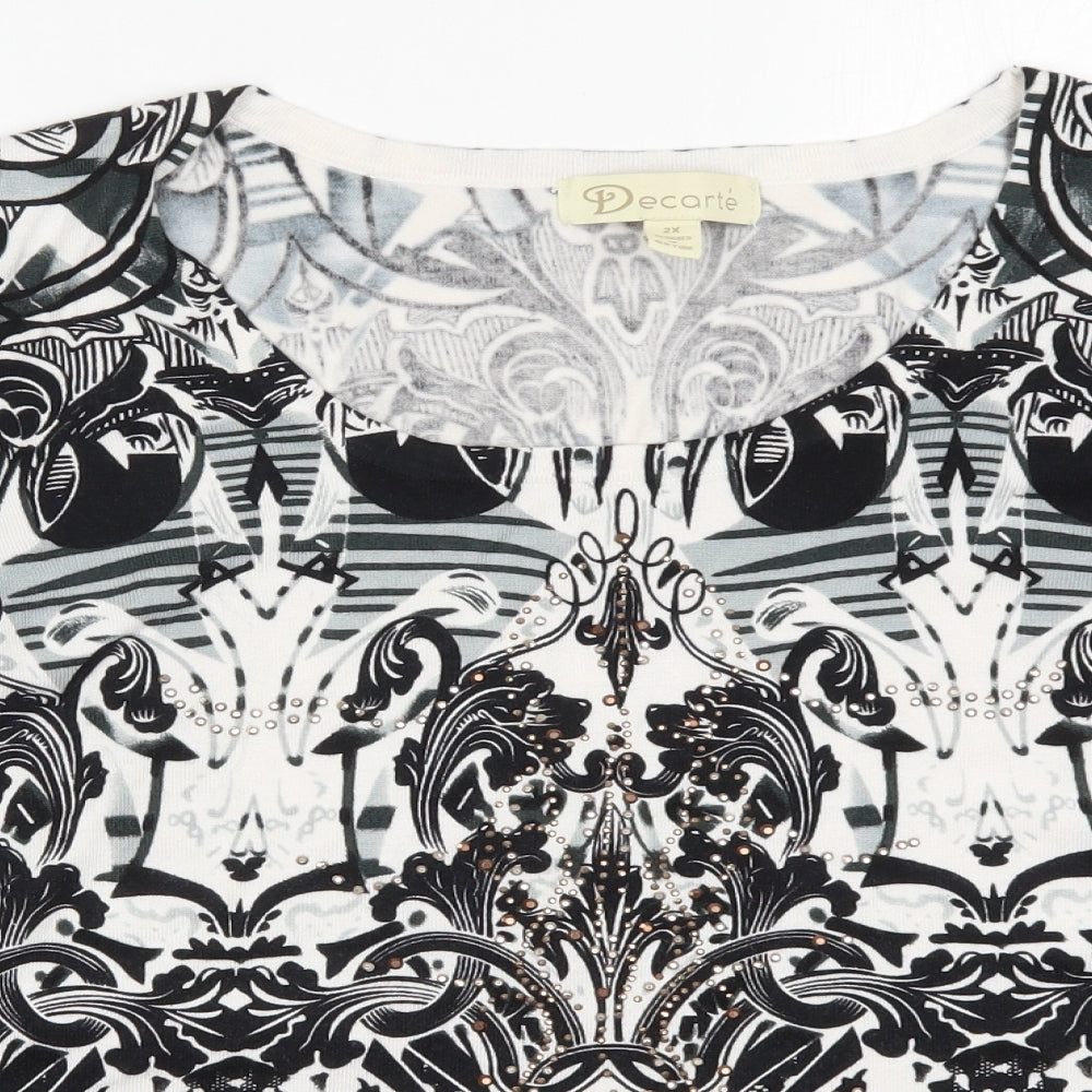 Close-up detail of Decathlon women’s black geometric knit jumper, size 2XL, - batik