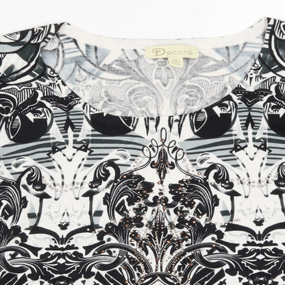 Close-up detail of Decathlon women’s black geometric knit jumper, size 2XL, - batik