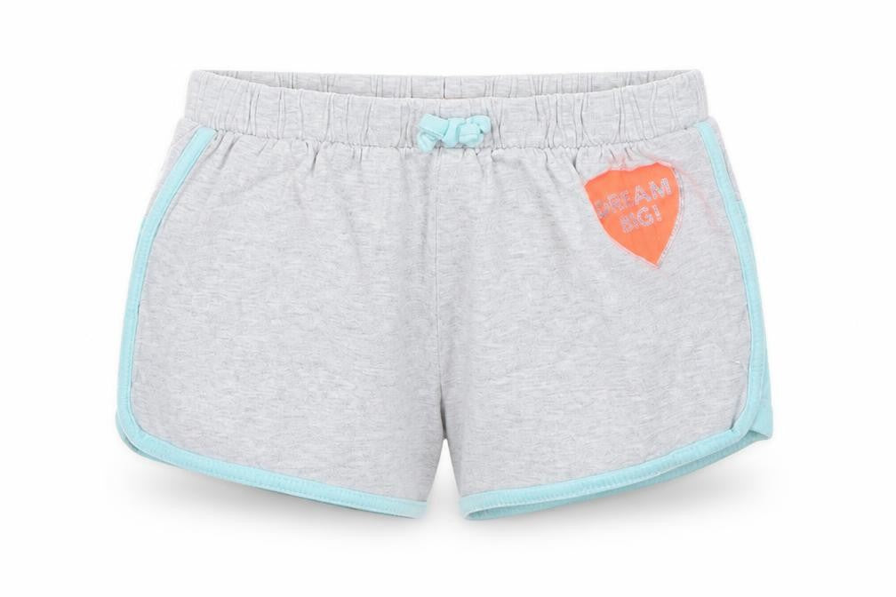 Front view of Blue Zoo girls’ grey sweat shorts, size 7-8, years