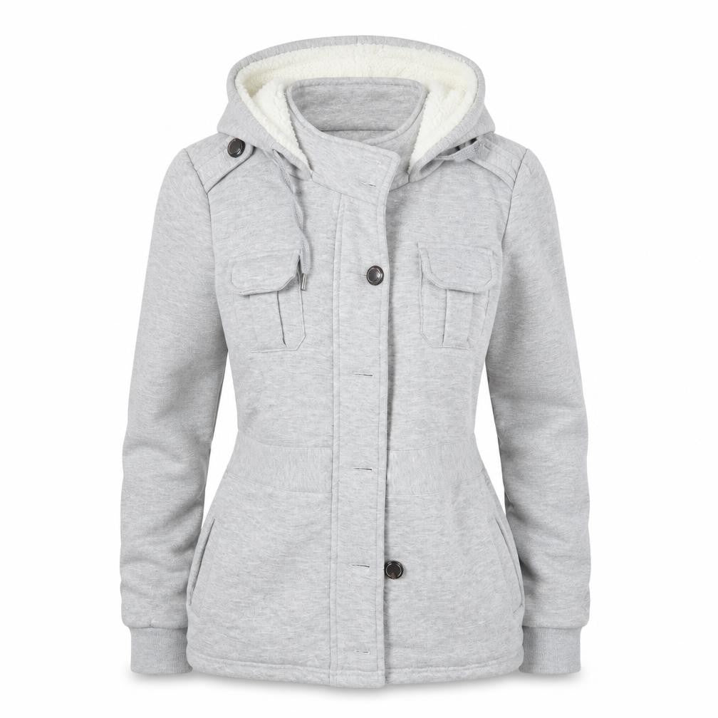 Front view of Rivers women’s grey cardigan hoodie, size UK 10