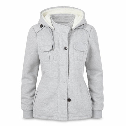 Front view of Rivers women’s grey cardigan hoodie, size UK 10