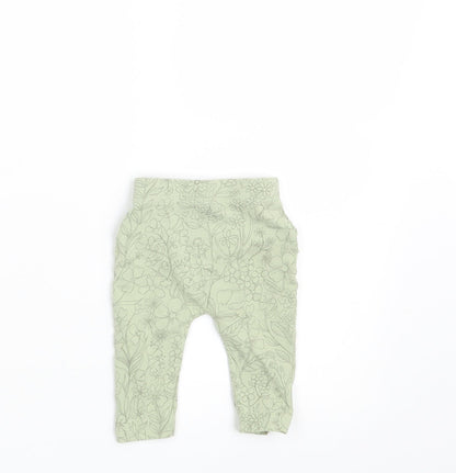 George Girls Green Floral  Jogger Leggings Size 0-3 Months  - Waist 14in; Inside  leg 5in