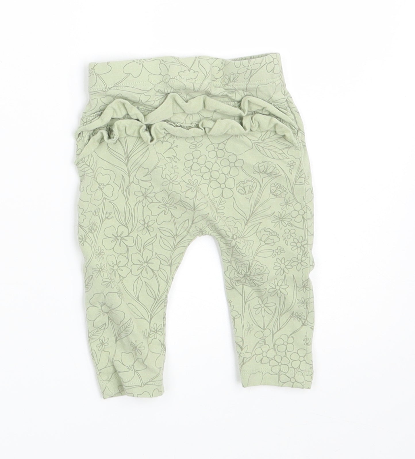 George Girls Green Floral  Jogger Leggings Size 0-3 Months  - Waist 14in; Inside  leg 5in