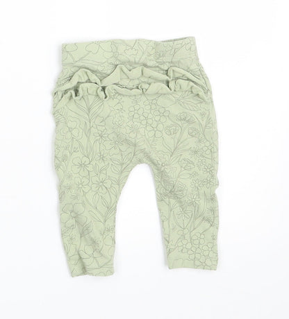 George Girls Green Floral  Jogger Leggings Size 0-3 Months  - Waist 14in; Inside  leg 5in