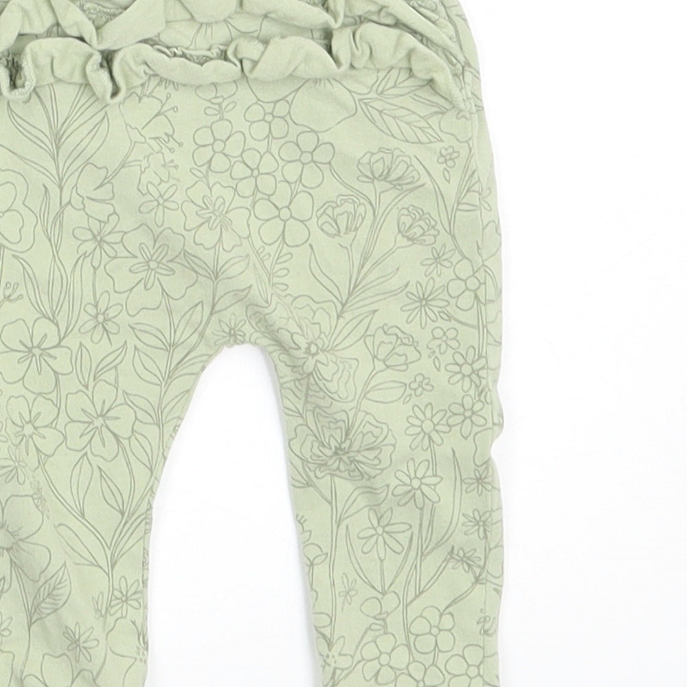 George Girls Green Floral  Jogger Leggings Size 0-3 Months  - Waist 14in; Inside  leg 5in