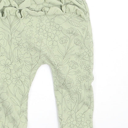 George Girls Green Floral  Jogger Leggings Size 0-3 Months  - Waist 14in; Inside  leg 5in