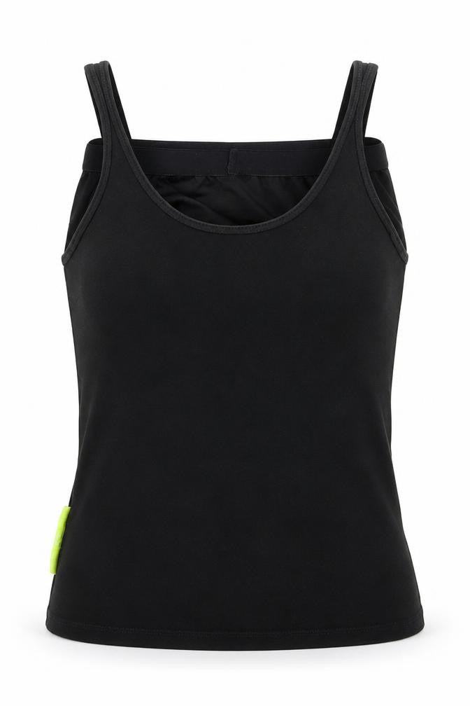 Front view of PURE LIME women’s black cropped tank, size S