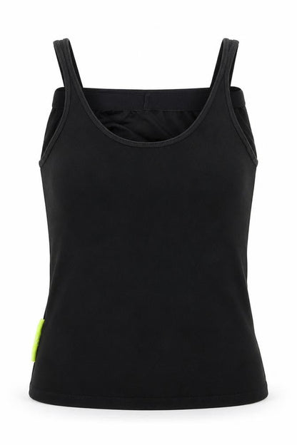 Front view of PURE LIME women’s black cropped tank, size S