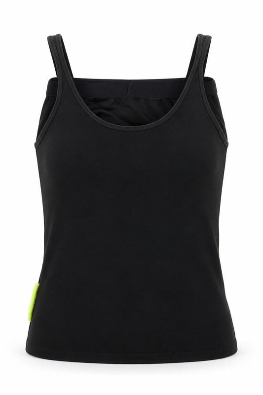 Front view of PURE LIME women’s black cropped tank, size S