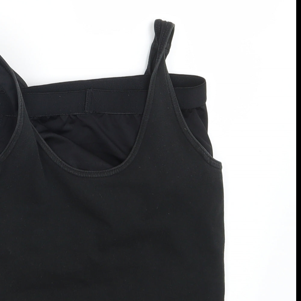 Close-up detail of PURE LIME women’s black cropped tank, size S