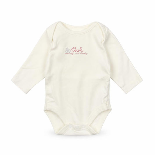 Front view of Mothercare Baby Ivory Babygrow One-Piece, size 0-3, Months