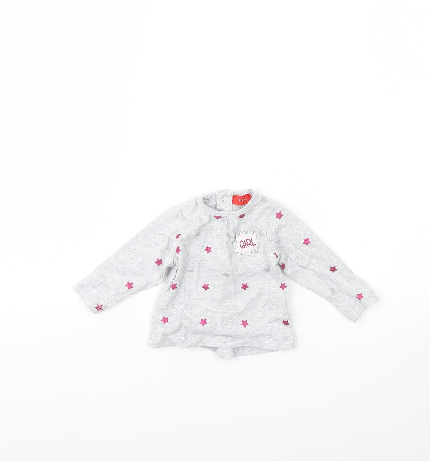 TISSAIA Girls Grey Spotted  Basic T-Shirt Size 3-6 Months