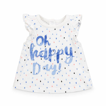 Front view of F&F girls’ white polka dot basic tank, size 0-3, months - oh happy days
