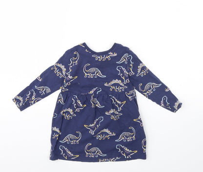 M&S Girls Blue Animal Print  Fit & Flare  Size 18 Months  - Dinosaur