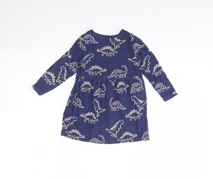 M&S Girls Blue Animal Print  Fit & Flare  Size 18 Months  - Dinosaur