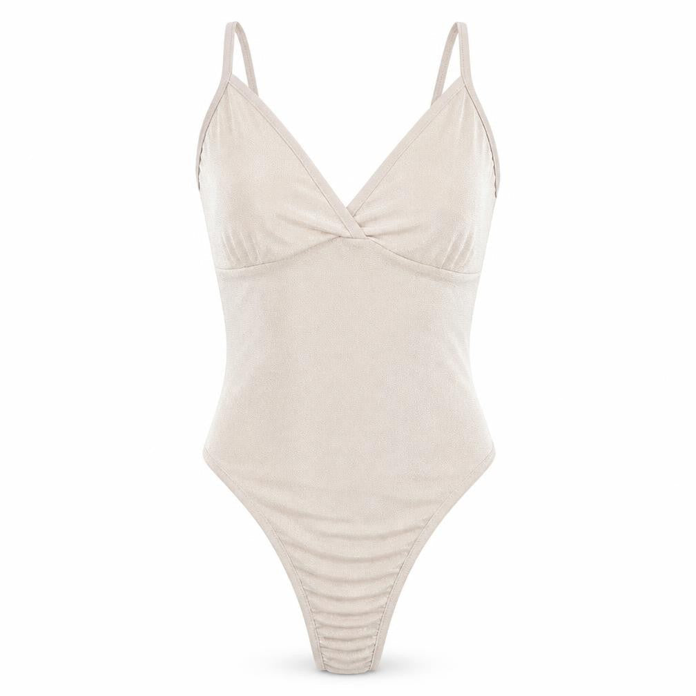 Womens UK Size 10 PRETTYLITTLETHING One-Piece Beige Bodysuit