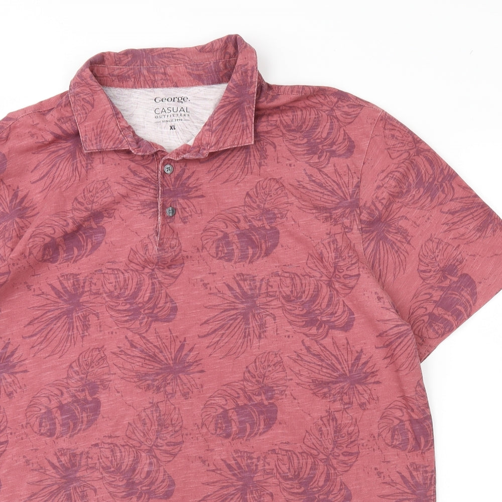 Close-up detail of George girls’ red floral basic polo, size XL