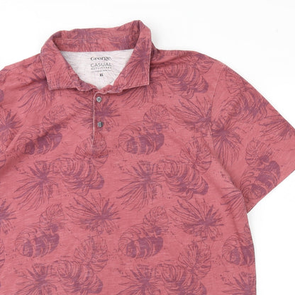 Close-up detail of George girls’ red floral basic polo, size XL