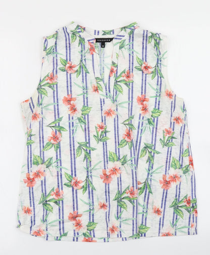 Peacocks Womens White Floral  Basic Tank Size 12