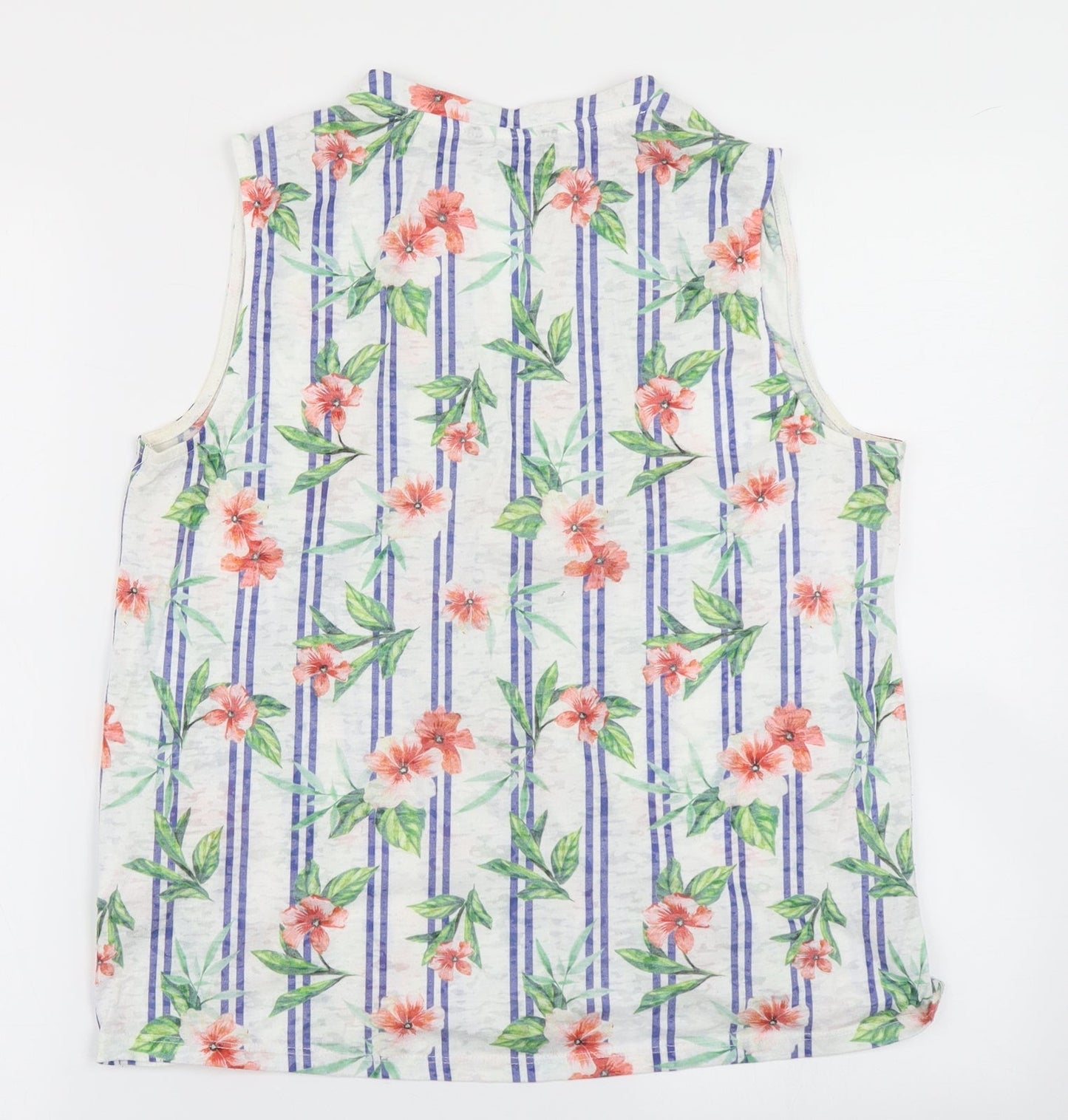 Peacocks Womens White Floral  Basic Tank Size 12