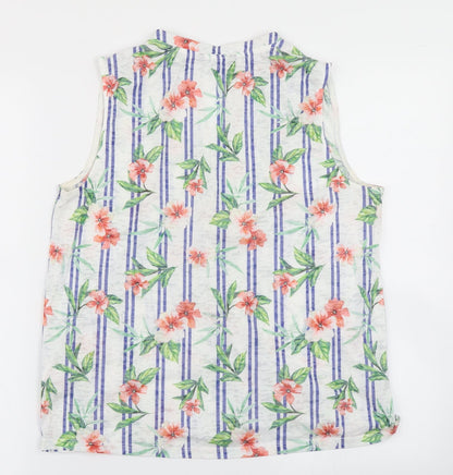 Peacocks Womens White Floral  Basic Tank Size 12