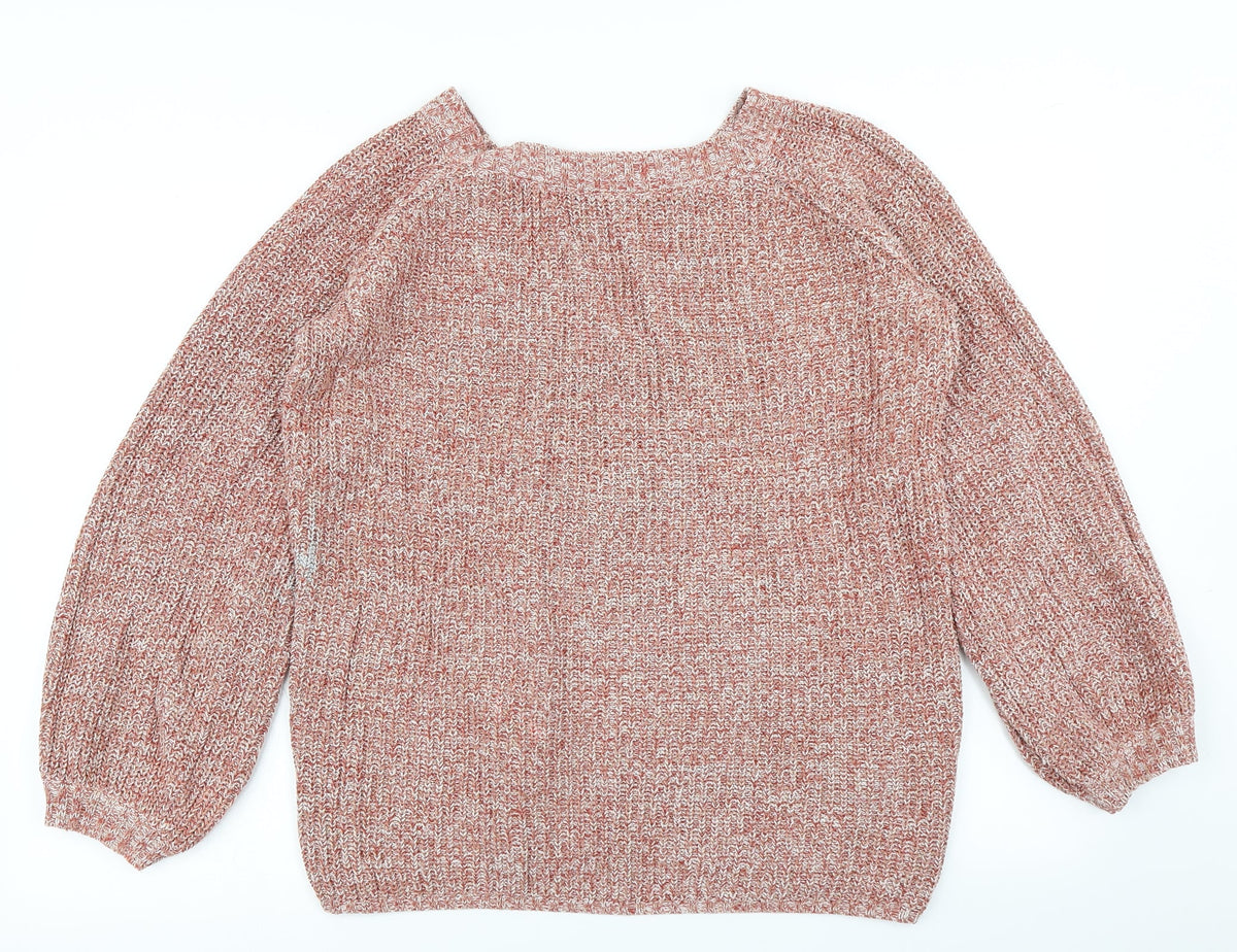 Additional front view of V women’s pink knit jumper, size UK 14, - deep v back